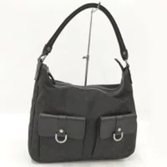 Gucci Handbags - Gucci black canvas leather shoulder bag top zipper front flap Black